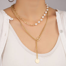 Load image into Gallery viewer, Pearl & Link Chain Layered Necklace