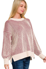 Load image into Gallery viewer, Woman wearing a striped sweater with a plain background