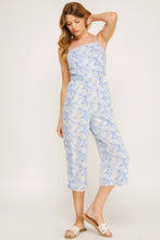 Load image into Gallery viewer, Blue Leaf Print Linen Jumpsuit