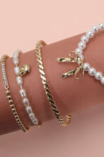 Load image into Gallery viewer, Bow Pearl Rhinestone Bar Stretch Bangle Set