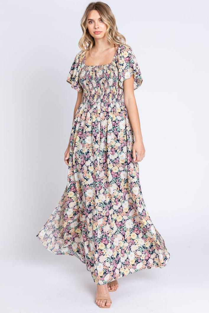 Navy Floral Printed Maxi Dress