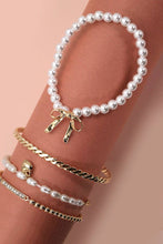 Load image into Gallery viewer, Bow Pearl Rhinestone Bar Stretch Bangle Set