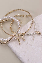 Load image into Gallery viewer, Bow Pearl Rhinestone Bar Stretch Bangle Set