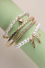 Load image into Gallery viewer, Bow Pearl Rhinestone Bar Stretch Bangle Set