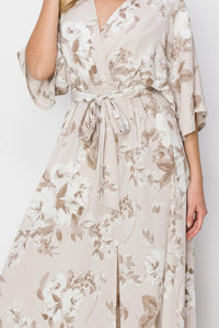 Taupe Floral Print Maxi Dress