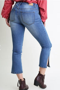 Umgee Stonewashed Split Seam Flare Jeans
