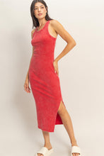 Load image into Gallery viewer, Red Acid Washed Ribbed Midi Tank Dress
