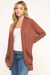 Soft Wrap Shirred Side Open Cardigan