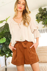 Ruffle Detail Three-Quarter Sleeve Blouse