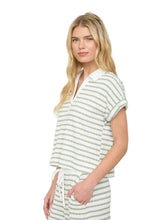 Load image into Gallery viewer, Olive &amp; Cream Striped Short Sleeve Polo