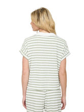 Load image into Gallery viewer, Olive &amp; Cream Striped Short Sleeve Polo