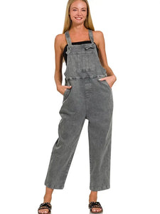 Washed Knot Strap Overalls In Ash Black