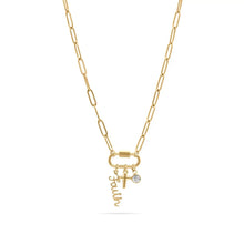 Load image into Gallery viewer, Faithfully Yours Gold Cross Carabiner Necklace