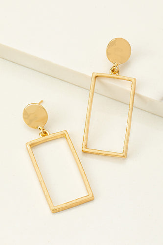 Hammered Rectangle Hoop Drop Earrings