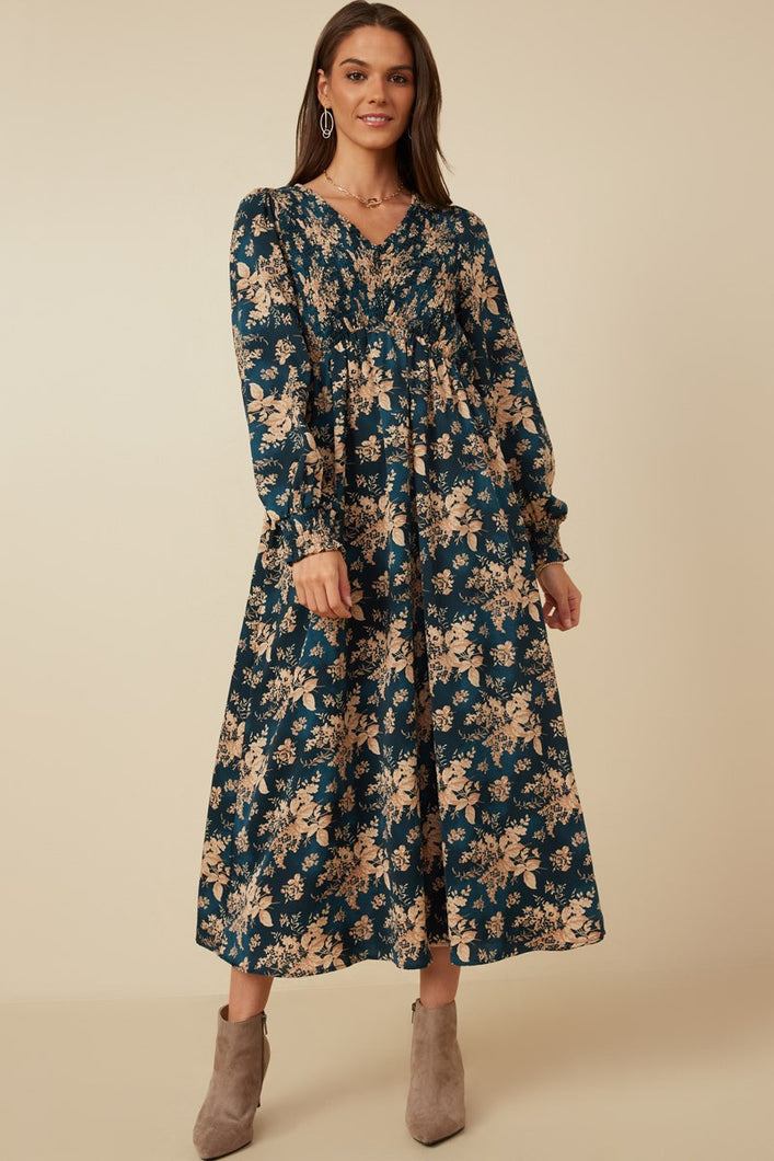 Antique Floral V-Neck Midi Dress
