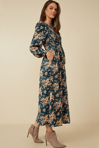 Antique Floral V-Neck Midi Dress