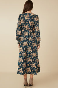 Antique Floral V-Neck Midi Dress