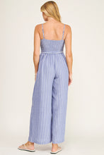 Load image into Gallery viewer, Coastal Stripe Smocked Wide Leg Jumpsuit