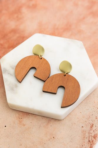 Wooden Modern Arch Dangle Earring