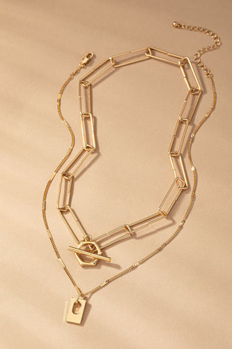 Cut Out Pendant Chain Link Layered Necklace