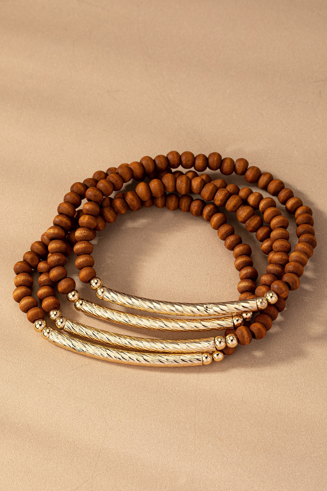 Brown Wood Bead Stretch Bracelet