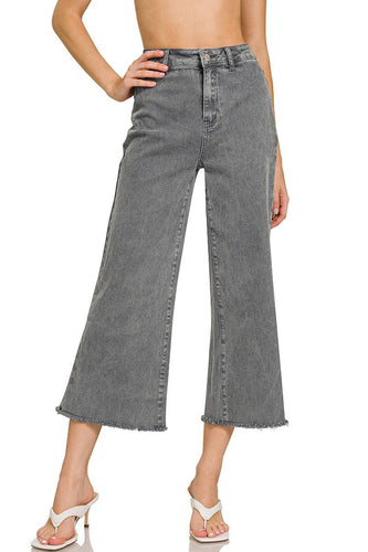 Ash Black Frayed Hem Wide Leg Pant