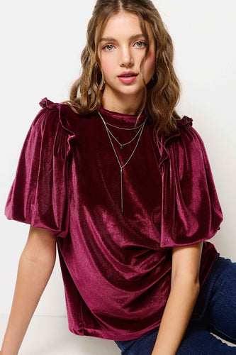 Velvet Puff Sleeve Blouse