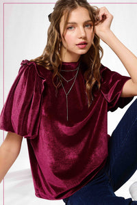 Velvet Puff Sleeve Blouse