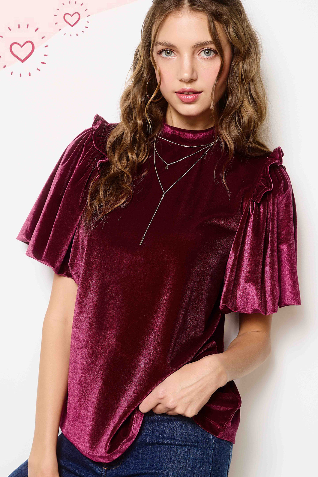 Velvet Puff Sleeve Blouse