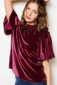 Velvet Puff Sleeve Blouse