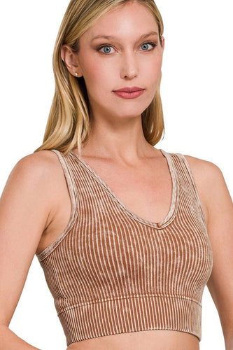 Camel 2-WAY Neckline Crop Top