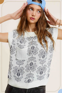 Floral Pattern Sleeveless Sweater Vest