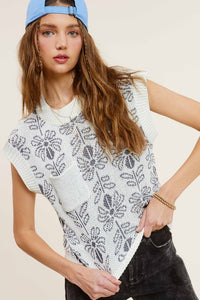 Floral Pattern Sleeveless Sweater Vest