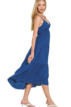 Load image into Gallery viewer, Woven Sweetheart Neckline Tiered Cami Midi Dress