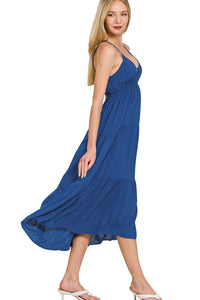 Woven Sweetheart Neckline Tiered Cami Midi Dress