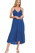 Load image into Gallery viewer, Woven Sweetheart Neckline Tiered Cami Midi Dress