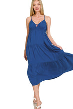 Load image into Gallery viewer, Woven Sweetheart Neckline Tiered Cami Midi Dress