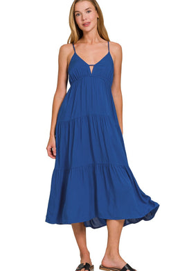 Woven Sweetheart Neckline Tiered Cami Midi Dress
