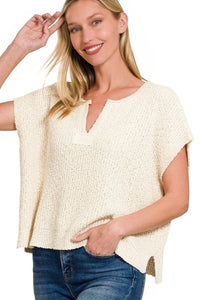 Ivory Cream Back Patch Pullover Sweater