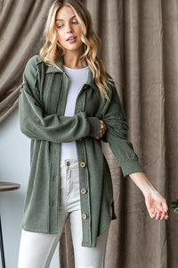 Solid Ribbed Olive Shacket