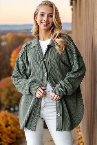 Solid Ribbed Olive Shacket