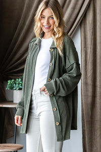 Solid Ribbed Olive Shacket