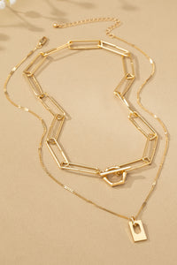 Cut Out Pendant Chain Link Layered Necklace