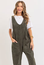 Load image into Gallery viewer, Slouchy Olive Ribbed Corduroy Overalls