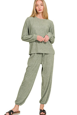Soft Melange Hacci Long Sleeve Jogger Set