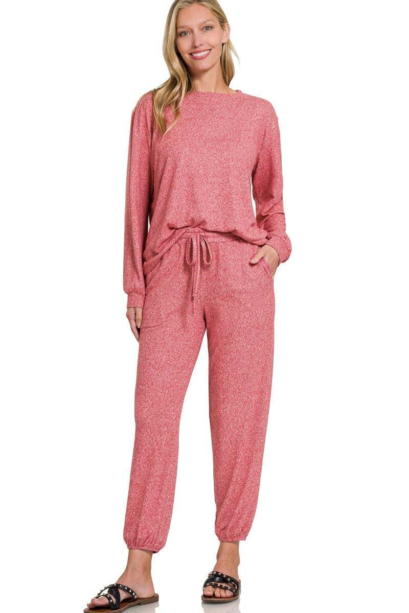 Soft Melange Hacci Long Sleeve Jogger Set