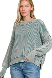 Mineral Washed Cropped Mock Neck Sweater
