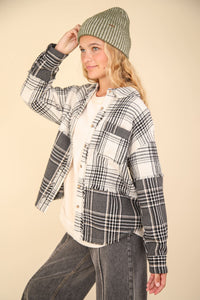 Ivory & Charcoal Blend Oversized Shacket Jacket