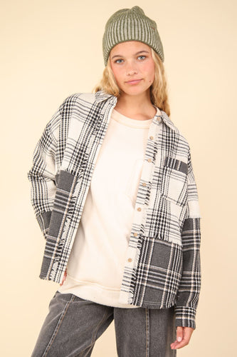 Ivory & Charcoal Blend Oversized Shacket Jacket