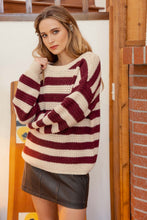 Load image into Gallery viewer, Burgundy &amp; Cream Chunky Knit Pullover Sweater